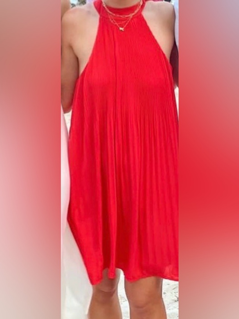 Red Pleated Halter Mini Dress